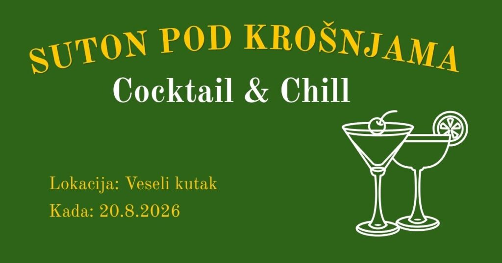 Ljetna večer Suton pod krošnjama u Veselom kutku s koktelima i zalaskom sunca